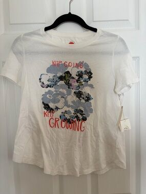 NWT Anthropologie White Floral Graphic Tee - "Keep Going Keep Growing" xs